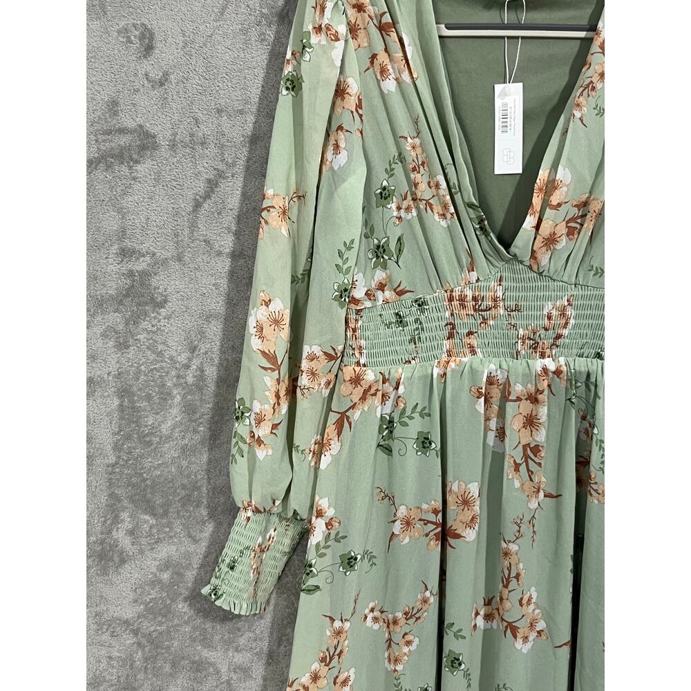 Baltic Born Olivia Maxi Dress Medium Sage Green Floral Chiffon Smocked Waist NWT - Picture 5 of 9